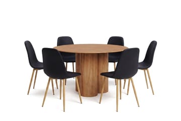 Juno spisegruppe rund 130 cm eg med 6 Nibe spisestole