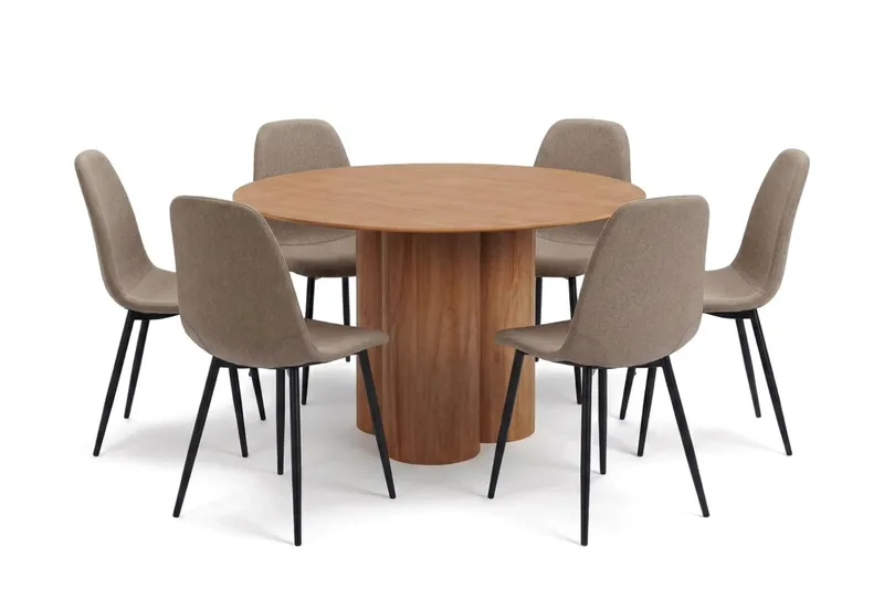 Juno spisegruppe rund 130 cm eg med 6 Nibe spisestole, Eg