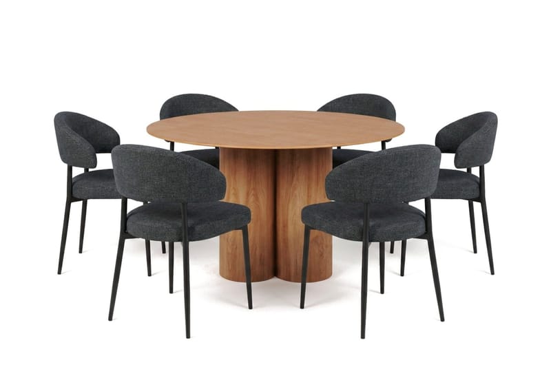 Juno spisegruppe rund 130 cm eg med 6 Sawako spisestole, Eg