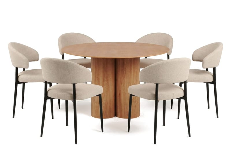 Juno spisegruppe rund 130 cm eg med 6 Sawako spisestole - Eg - Møbler - Borde - Spisebordssæt