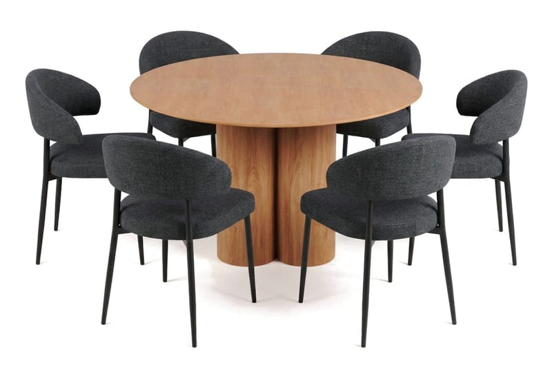Juno spisegruppe rund 130 cm eg med 6 Sawako spisestole - Eg - Møbler - Borde - Spisebordssæt