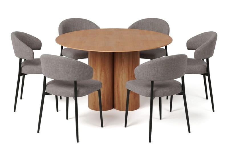 Juno spisegruppe rund 130 cm eg med 6 Sawako spisestole, Eg