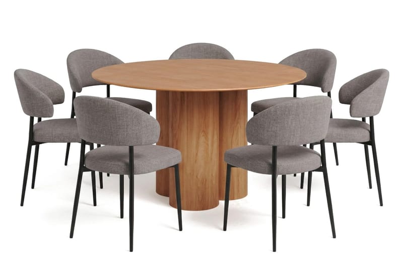 Juno spisegruppe rund 130 cm eg med 6 Sawako spisestole - Eg - Møbler - Borde - Spisebordssæt