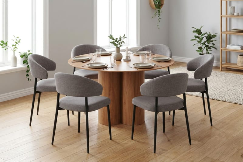 Juno spisegruppe rund 130 cm eg med 6 Sawako spisestole - Eg - Møbler - Borde - Spisebordssæt