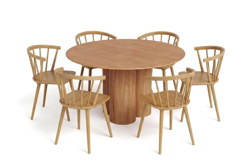 Juno spisegruppe rund 130 cm eg med 6 Tyrö spisestole, Eg