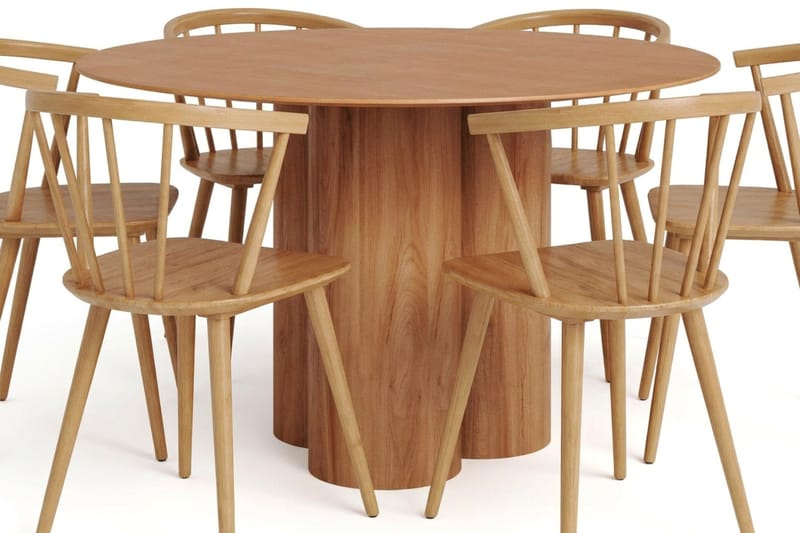 Juno spisegruppe rund 130 cm eg med 6 Tyrö spisestole - Eg - Møbler - Borde - Spisebordssæt
