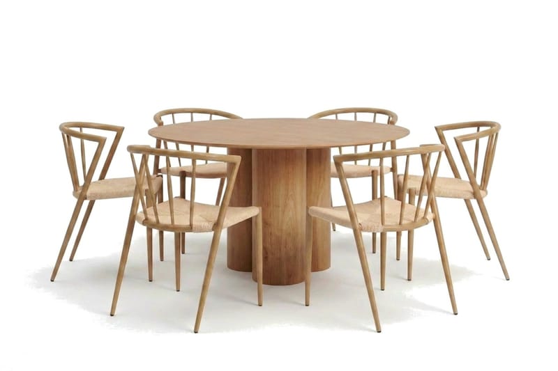 Juno spisegruppe rund 130 cm eg med 6 Winston spisestole - Eg - Møbler - Borde - Spisebordssæt