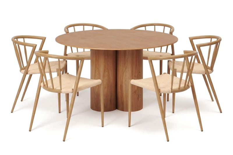 Juno spisegruppe rund 130 cm eg med 6 Winston spisestole, Eg