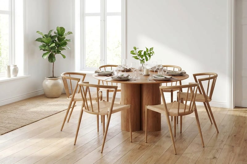 Juno spisegruppe rund 130 cm eg med 6 Winston spisestole - Eg - Møbler - Borde - Spisebordssæt
