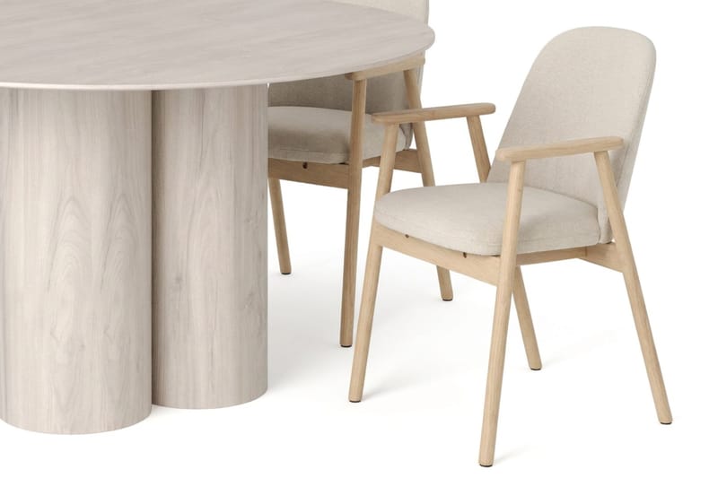 Juno spisegruppe rund 130 cm hvidlaseret med 6 Reciclar spisestole - Hvidolieret - Møbler - Borde - Spisebordssæt