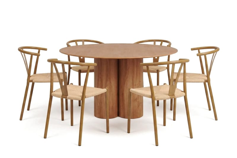Juno spisegruppe rund 130 cm i eg med 6 Elysia spisestole, undefined