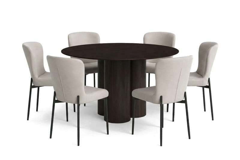 Juno spisegruppe rund 130 cm røget eg med 6 Elsie spisestole - Røget eg/Beige - Møbler - Borde - Spisebordssæt