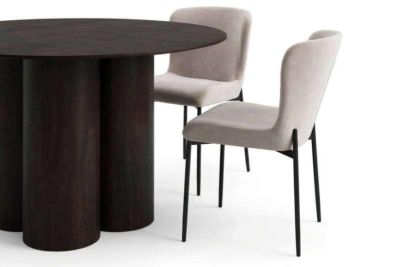 Juno spisegruppe rund 130 cm røget eg med 6 Elsie spisestole - Røget eg/Beige - Møbler - Borde - Spisebordssæt