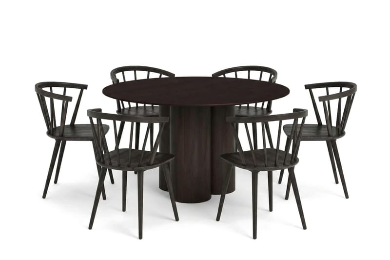 Juno spisegruppe rund 130 cm røget eg med 6 Tyrö spisestole, Røget eg