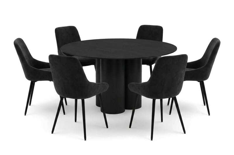 Juno spisegruppe rund 130 cm sort med 6 Alsarp spisestole, Sort