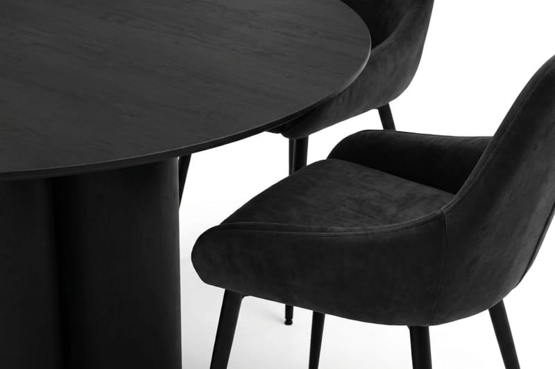 Juno spisegruppe rund 130 cm sort med 6 Alsarp spisestole - Sort - Møbler - Borde - Spisebordssæt