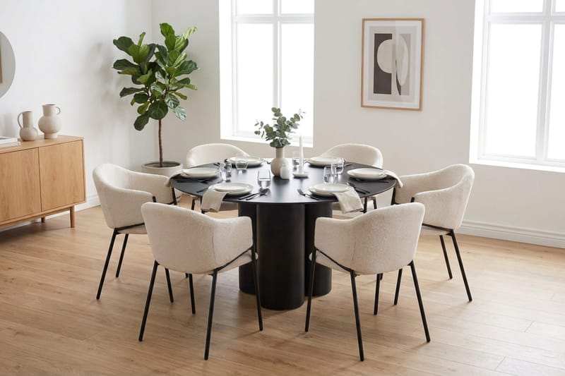 Juno spisegruppe rund 130 cm sort med 6 Filip spisestole - Sort - Møbler - Borde - Spisebordssæt