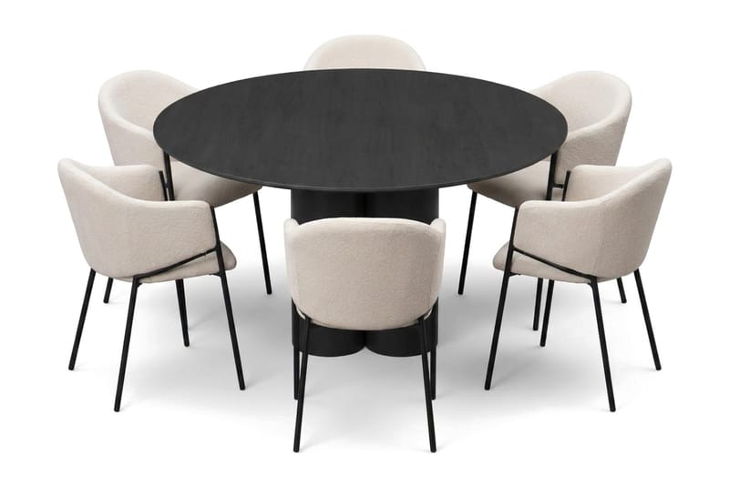 Juno spisegruppe rund 130 cm sort med 6 Filip spisestole, Sort