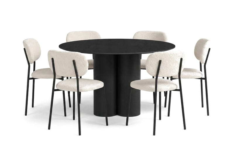Juno spisegruppe rund 130 cm sort med 6 Gemmiano spisestole, Sort