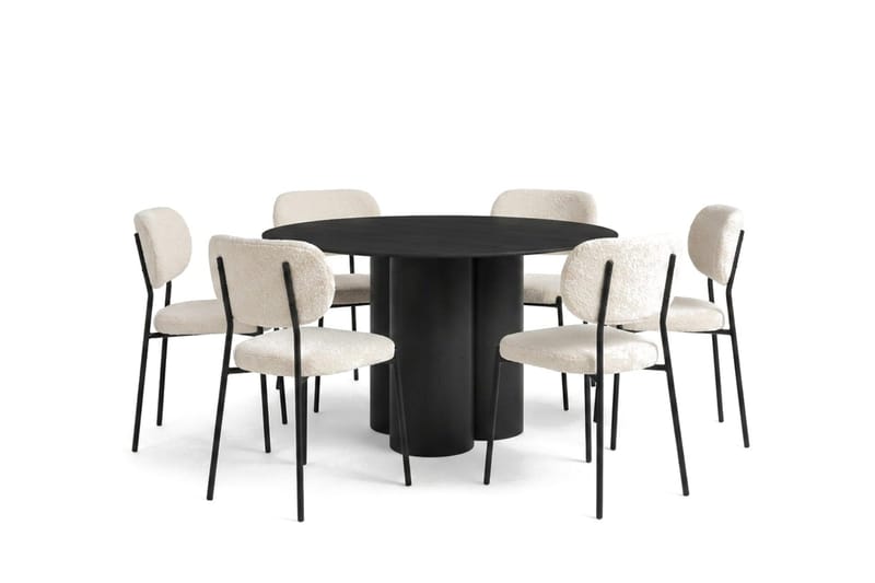 Juno spisegruppe rund 130 cm sort med 6 Gemmiano spisestole - Sort - Møbler - Borde - Spisebordssæt