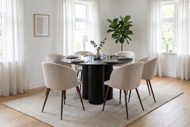 Juno spisegruppe rund 130 cm sort med 6 Greya spisestole - Sort - Møbler - Borde - Spisebordssæt