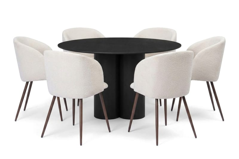 Juno spisegruppe rund 130 cm sort med 6 Greya spisestole, Sort