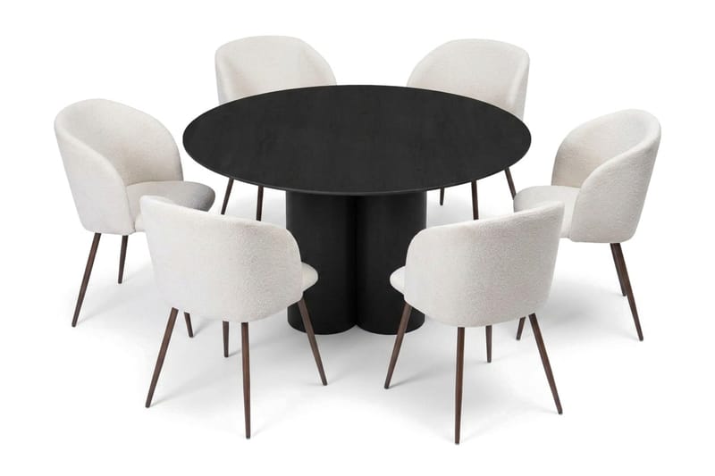 Juno spisegruppe rund 130 cm sort med 6 Greya spisestole - Sort - Møbler - Borde - Spisebordssæt
