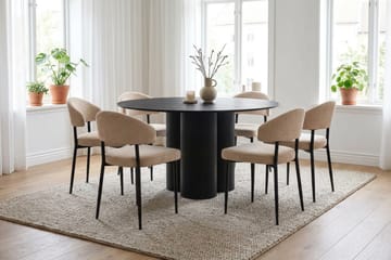 Juno spisegruppe rund 130 cm sort med 6 Jairam spisestole - Sortbejdset eg - Møbler - Borde - Spisebordssæt