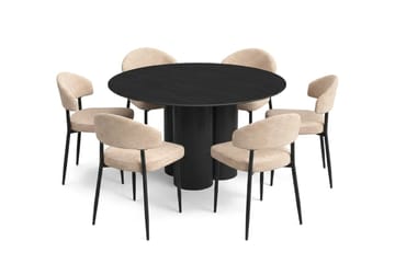 Juno spisegruppe rund 130 cm sort med 6 Jairam spisestole - Sortbejdset eg - Møbler - Borde - Spisebordssæt