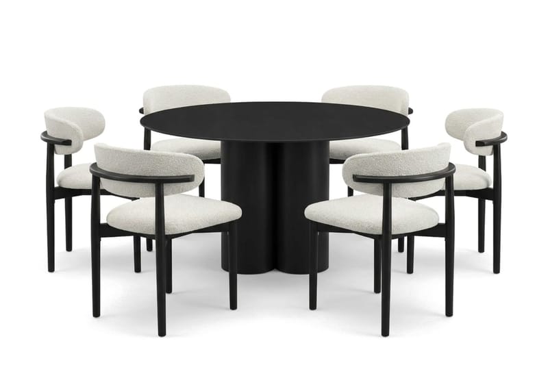 Juno spisegruppe rund 130 cm sort med 6 Jaiveer spisestole, Sort