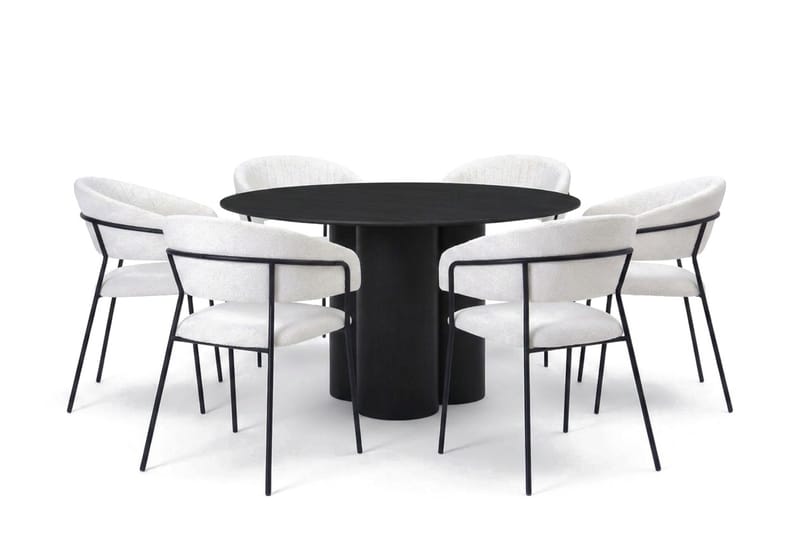 Juno spisegruppe rund 130 cm sort med 6 Karol spisestole - Sort - Møbler - Borde - Spisebordssæt