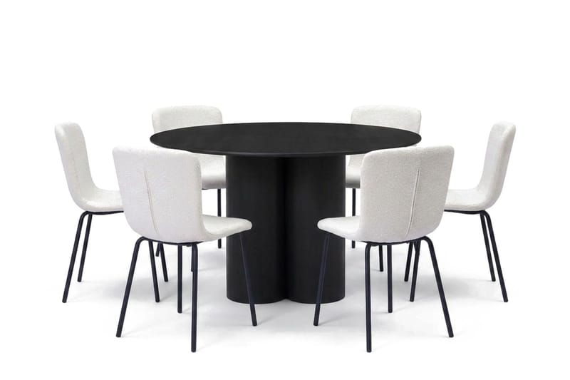 Juno spisegruppe rund 130 cm sort med 6 Katy spisestole, Sort