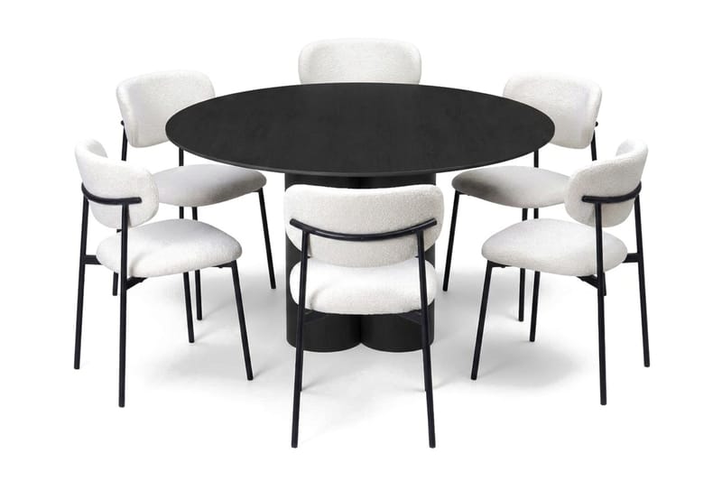 Juno spisegruppe rund 130 cm sort med 6 Lucy spisestole, Sort