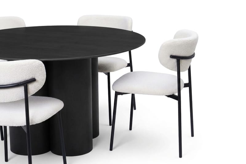 Juno spisegruppe rund 130 cm sort med 6 Lucy spisestole - Sort - Møbler - Borde - Spisebordssæt