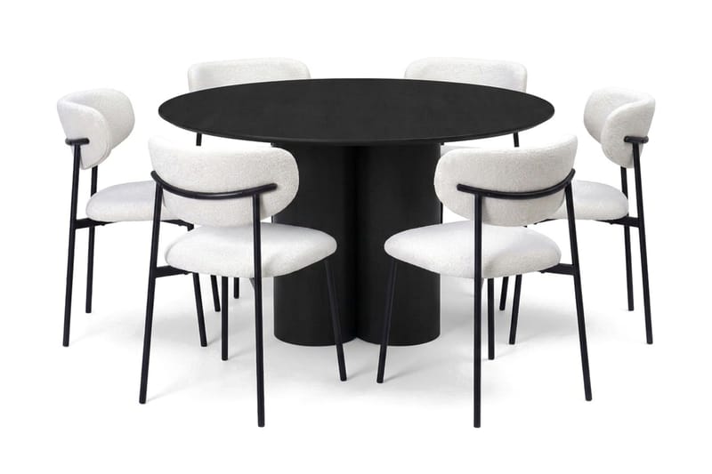Juno spisegruppe rund 130 cm sort med 6 Lucy spisestole - Sort - Møbler - Borde - Spisebordssæt