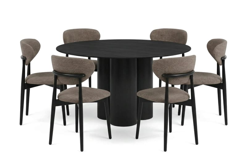 Juno Spisegruppe rund 130 cm Sort med 6 Molly spisebordsstole - Sort - Møbler - Borde - Spisebordssæt