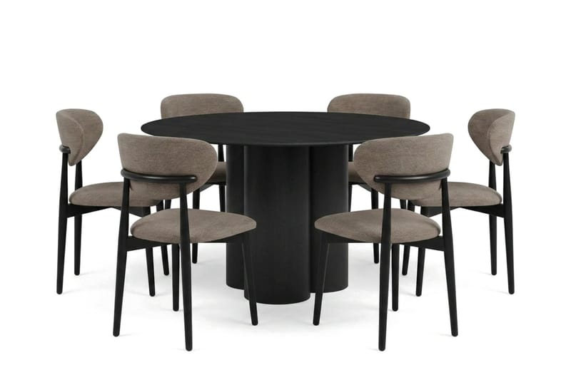 Juno Spisegruppe rund 130 cm Sort med 6 Molly spisebordsstole, Sort