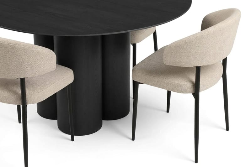 Juno spisegruppe rund 130 cm sort med 6 Sawako spisestole - Sort - Møbler - Borde - Spisebordssæt
