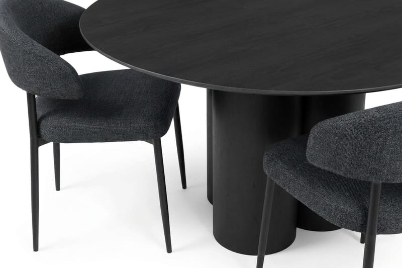 Juno spisegruppe rund 130 cm sort med 6 Sawako spisestole - Sort - Møbler - Borde - Spisebordssæt