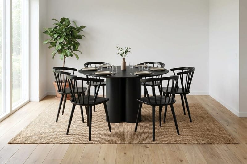 Juno spisegruppe rund 130 cm sort med 6 Tyrö spisestole - Sort - Møbler - Borde - Spisebordssæt