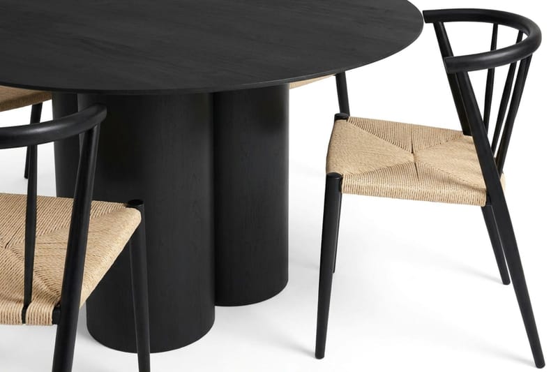 Juno spisegruppe rund 130 cm sort med 6 Winston spisestole - Sort - Møbler - Borde - Spisebordssæt