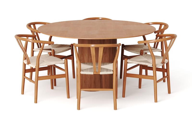 Juno spisegruppe rund 150 cm eg med 6 Dastoori spisestole - Eg - Møbler - Borde - Spisebordssæt
