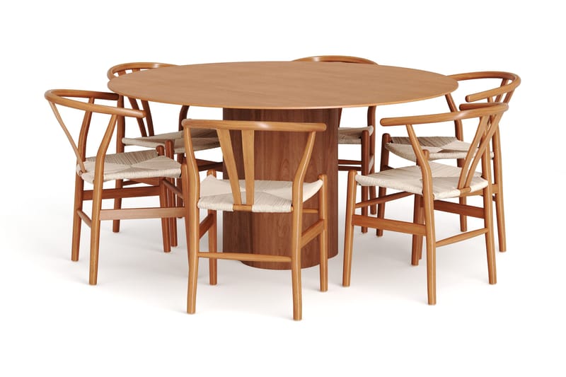 Juno spisegruppe rund 150 cm eg med 6 Dastoori spisestole, Eg