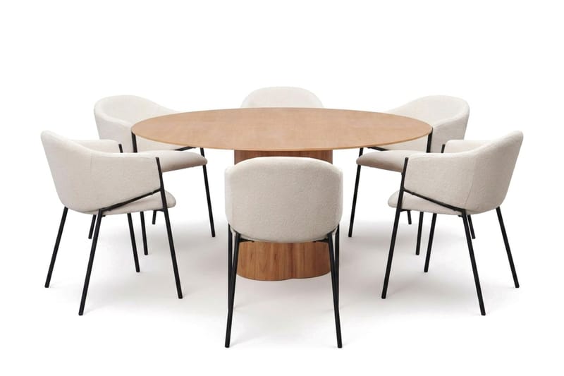 Juno spisegruppe rund 150 cm eg med 6 Filip spisestole, Eg