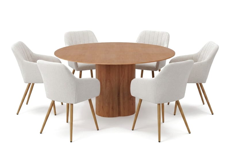 Juno spisegruppe rund 150 cm eg med 6 Filippa spisebordsstole, Eg