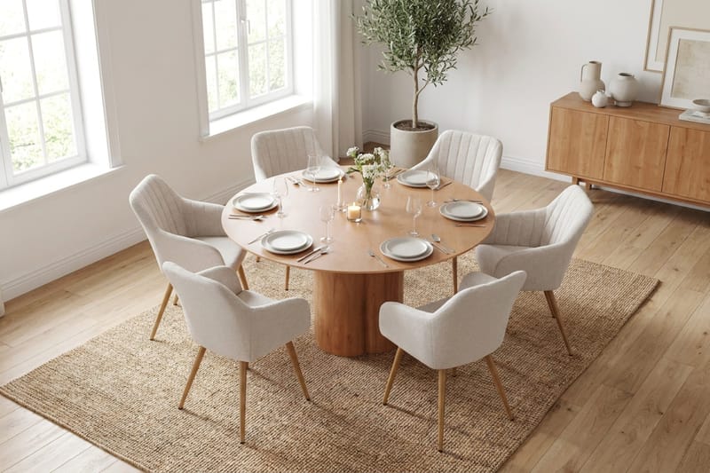 Juno spisegruppe rund 150 cm eg med 6 Filippa spisebordsstole - Eg - Møbler - Borde - Spisebordssæt