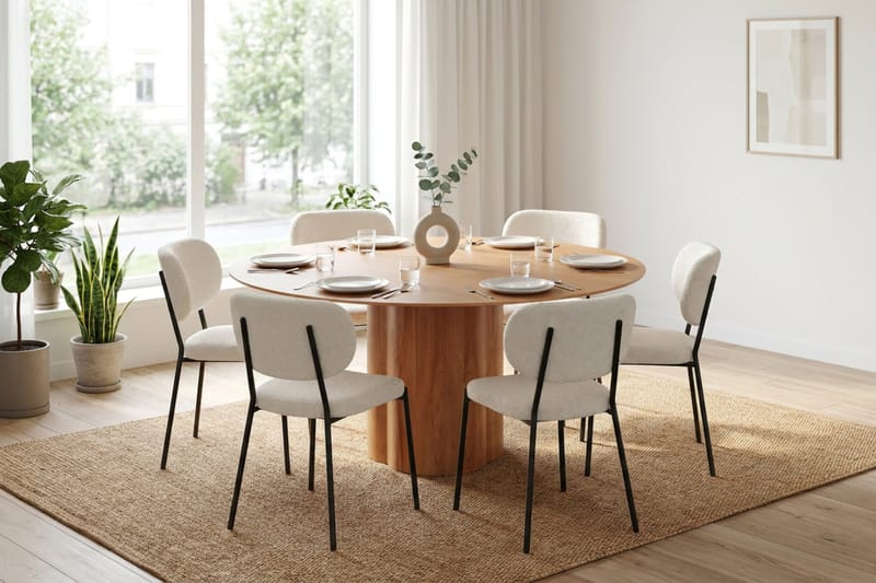 Juno spisegruppe rund 150 cm eg med 6 Gemmiano spisestole - Eg - Møbler - Borde - Spisebordssæt