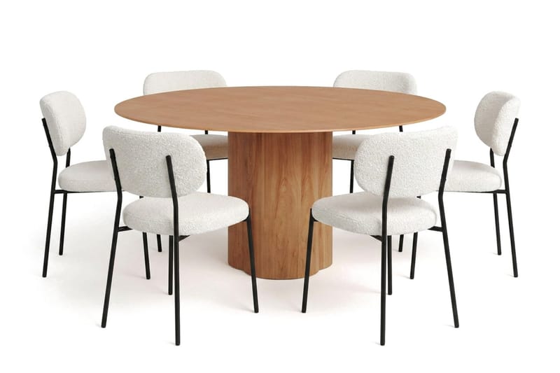 Juno spisegruppe rund 150 cm eg med 6 Gemmiano spisestole - Eg - Møbler - Borde - Spisebordssæt