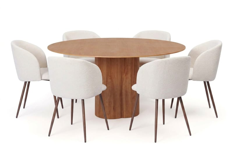 Juno spisegruppe rund 150 cm eg med 6 Greya spisestole, Eg
