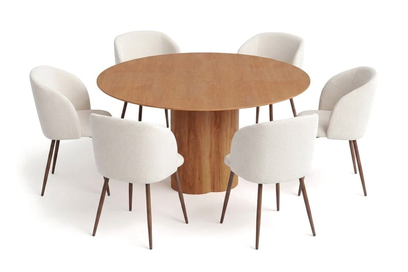 Juno spisegruppe rund 150 cm eg med 6 Greya spisestole - Eg - Møbler - Borde - Spisebordssæt